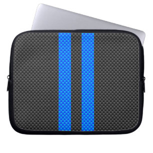 Racy Blue Carbon Style tegen racestrepen Laptop Sleeve