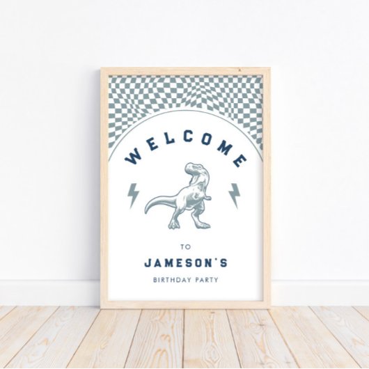 Rad Boys Dinosaurus Blauw Verjaardag Welkom Poster