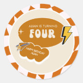 Rad Cool Dude | Jongens Retro Checkered 4e verjaar Ronde Sticker (Voorkant)