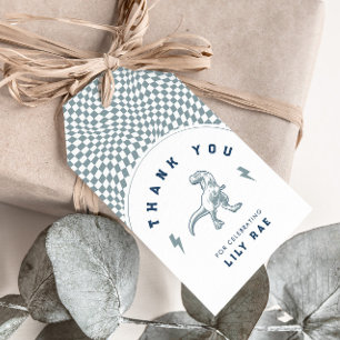 Rad Dinosaurus Drie Rex Jongens Blauw Verjaardag Cadeaulabel