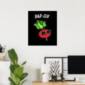 Rad-ish Funny Vegetable Radish Pun Dark BG Poster (Thuiskantoor)