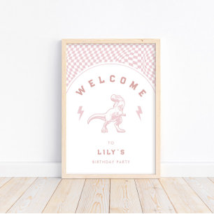 Rad Meisjes Dinosaurus Roze Verjaardag Welkom Poster