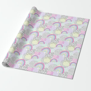 Rad Regenboog 90's Stijl Cute Meisjes Verjaardagsf Cadeaupapier