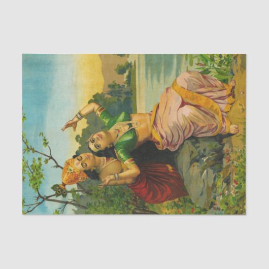 Radha Bilas door Raja Ravi Varma Tissuepapier (Voorkant)