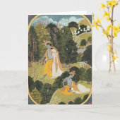 Radha en Krishna die in een bosje lopen Kaart (Gele Bloem)