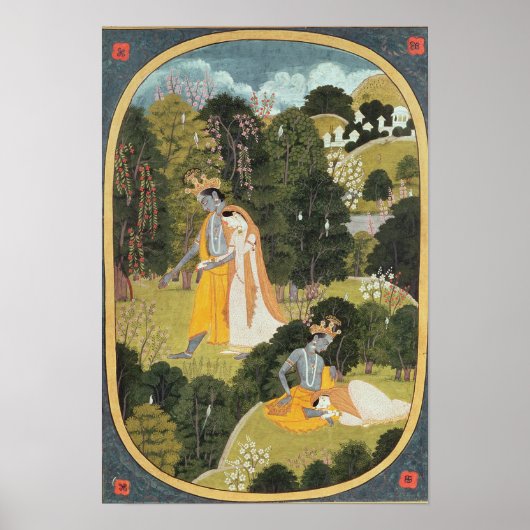 Radha en Krishna die in een grove lopen Poster (Voorkant)