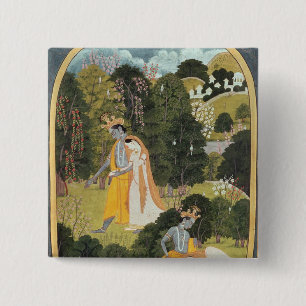 Radha en Krishna die in een grove lopen Vierkante Button 5,1 Cm
