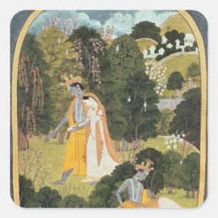 Radha en Krishna die in een grove lopen Vierkante Sticker