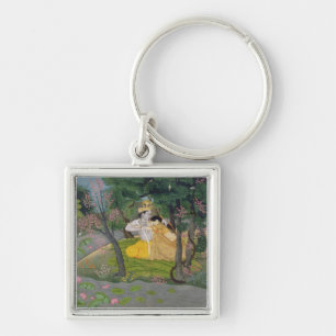 Radha en Krishna omhelzen in een bloeiende golf Sleutelhanger