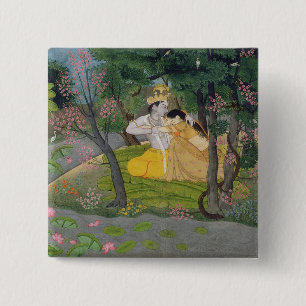 Radha en Krishna omhelzen in een bloeiende golf Vierkante Button 5,1 Cm