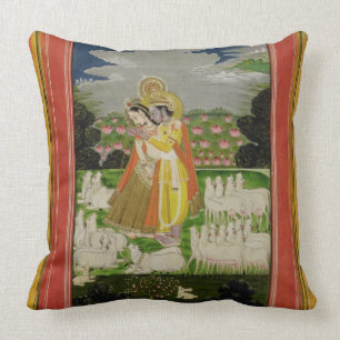 Radha en Krishna omhelzen in een geïdealiseerd la Kussen