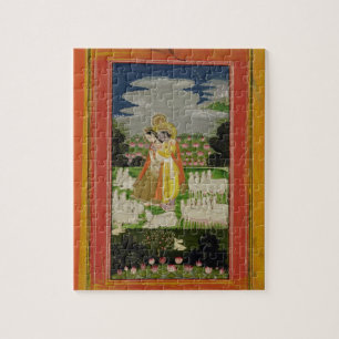 Radha en Krishna omhelzen in een geïdealiseerd la Legpuzzel