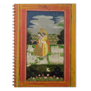 Radha en Krishna omhelzen in een geïdealiseerd la Notitieboek