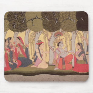Radha en Krishna zitten in een grove, Kulu Muismat