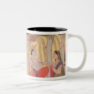 Radha en Krishna zitten in een grove, Kulu Tweekleurige Koffiemok
