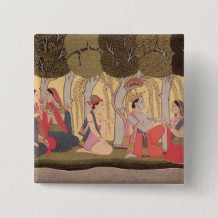 Radha en Krishna zitten in een grove, Kulu Vierkante Button 5,1 Cm
