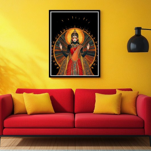 Radha Godin van Liefde & Mededogen Zwart Rood Goud Poster