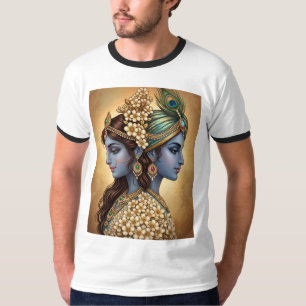 Radha Krishna Amour Divin Ligne Art T-Shirt / Canv