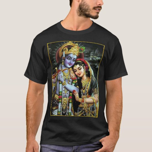 Radha-Krishna: Divine Midnight ॐ T-shirt (Voorkant)