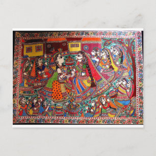 RADHA KRISHNA HINDU GODS MADHUBANI ART STYLE BRIEFKAART