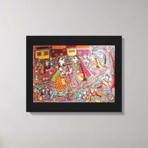 RADHA- KRISHNA INDIASE MADHUBANI STIJL KUNST PRINT