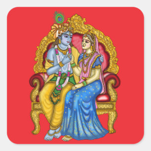 Radha Krishna-knop Vierkante Sticker