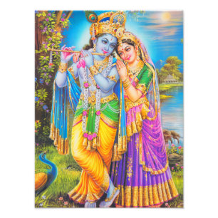 Radha Krishna Painting Hindu God Foto Afdruk