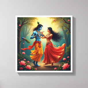 Radha Krishna Spirituele Schilderijen 🌺🎶. Canvas Afdruk