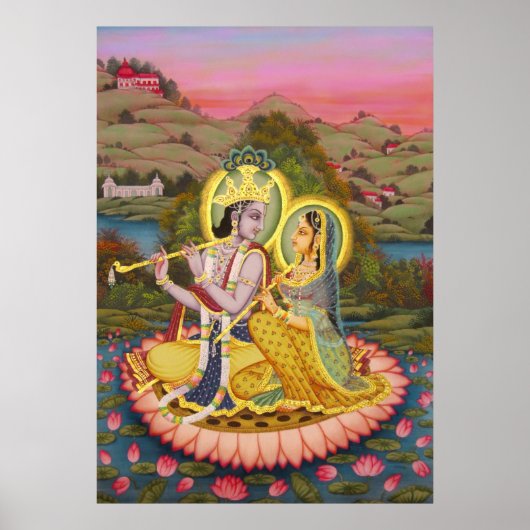 Radha Krishna sur Lotus Poster (Devant)