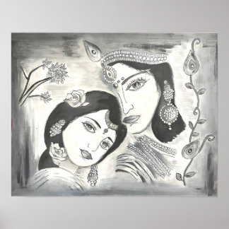 Radha Krishna zwart-wit Poster