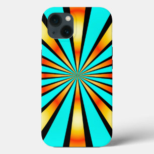 Radiaal Pattern Turquoise Oranje Black iPhone 13 Hoesje
