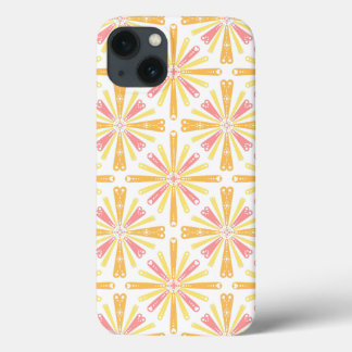 Radial Heart Sunburst Patroon Roze Geel iPhone 13 Hoesje