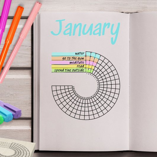 Radial Monthly Habit Tracker Journal Stamp Rubberstempel