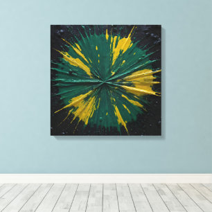 Radiale impact: groene en gele verf barsten canvas afdruk
