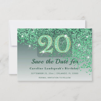 Radiant 20th Birthday Emerald Green Frosted   Save The Date