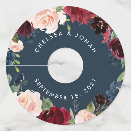 Radiant Bloom | Aangepaste bruiloft Wijnglaslabel (Voorkant)