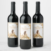 Radiant Bloom Bloemen Goud Prinses Quinceanera Wijn Etiket (Flessen)