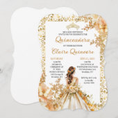 Radiant Bloom Floral Princess Gold Quinceanera Inv Kaart (Voorkant / Achterkant)