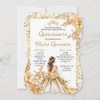 Radiant Bloom Floral Princess Gold Quinceanera Inv