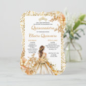 Radiant Bloom Floral Princess Gold Quinceanera Inv Kaart (Staand voorkant)