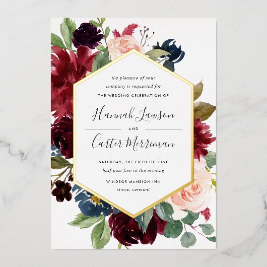 Radiant Bloom Geometric Floral Lijst Wedding Folie Uitnodiging (Voorkant)