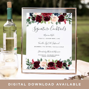 Radiant Bloom Signature Cocktail Menu Sign. Poster