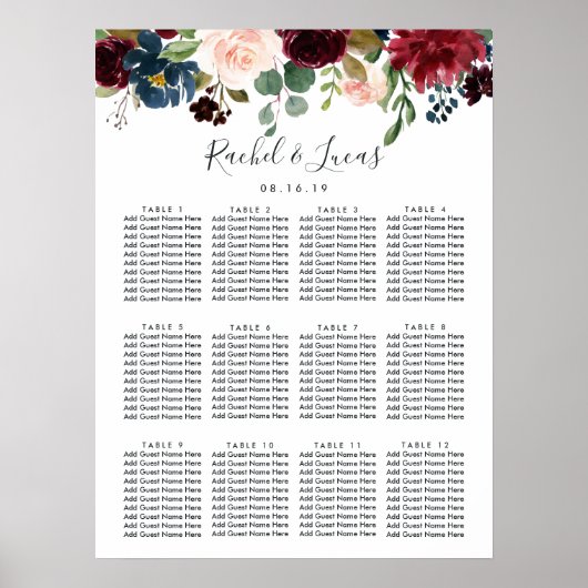 Radiant Bloom Wedding Seding Chart Poster (Voorkant)
