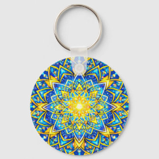 Radiant Blue Gold Mandala – Sun Harmony Keychain S