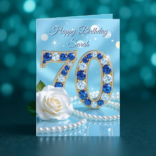 Radiant Blue Pareltjes Roos en parels 70ste verjaa Kaart