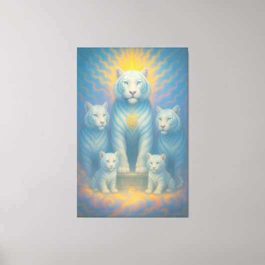 Radiant Celestial White Tiger Family | ManJiangHon Canvas Afdruk (Voorkant)