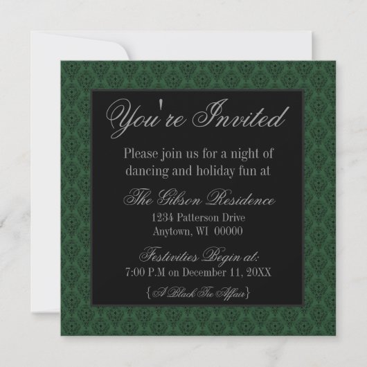 Radiant Damask kerstparty Invite, donkergroen Kaart (Voorkant)