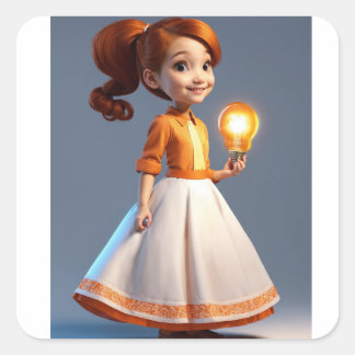 "Radiant Dreams: Barbie Meisje met Lamp Sticker" Vierkante Sticker