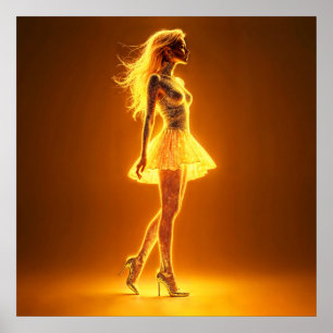 Radiant fantasiemodel lichtgevende gouden gloed poster