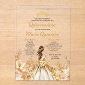 Radiant Floral Princess Tiara Gold Quinceanera Acryl Uitnodigingen (Voorkant)
